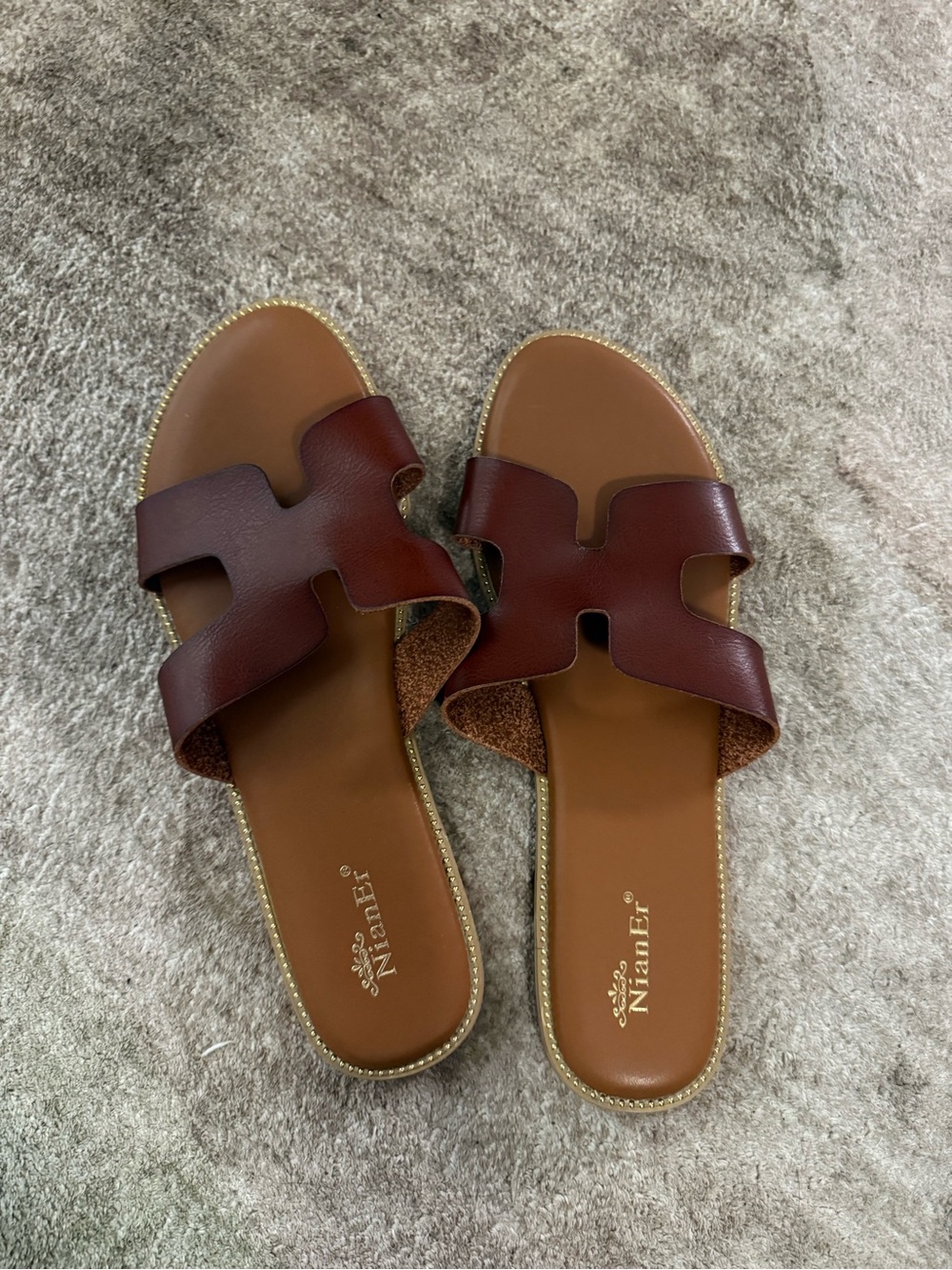 Brown Leather Slide Sandals for Women